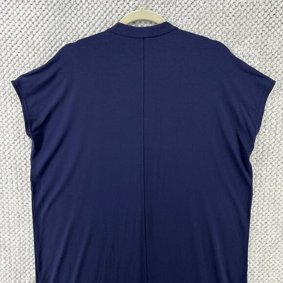 Eileen Fisher Dress Womens M Blue Jersey Stretch Midi Shirt Button Up Cap Sleeve - Picture 6 of 10